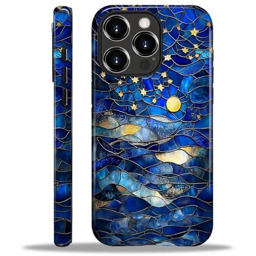 NONMY Compatible with iPhone 16 Pro Case,Hybrid 2-Layer Hard Shell Silicone Case Scratch Resistant Shockproof Cover Aesthetics Stained Glass Stars Moon