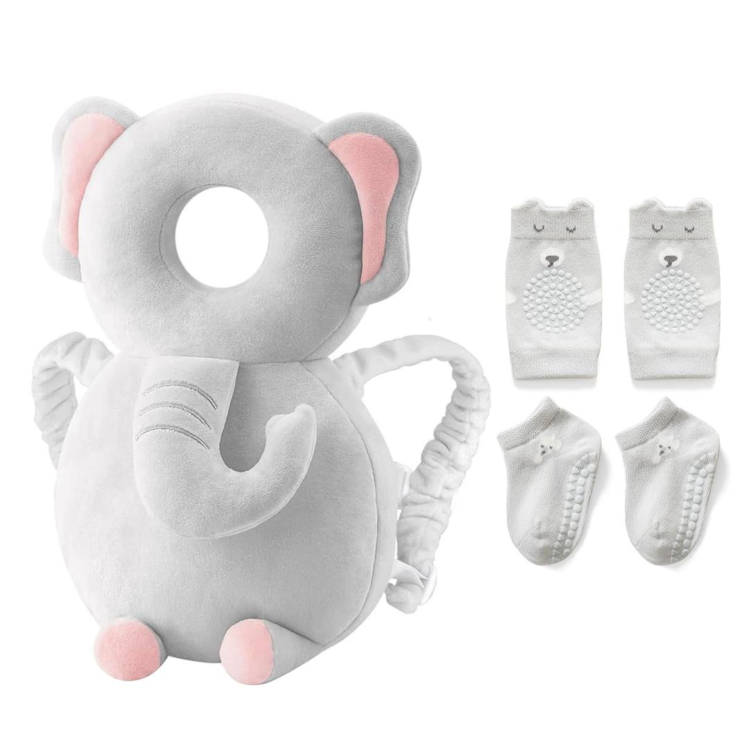 Baby Toddler Head Protector, Baby Head Protection Backpack, Adjustable, Lightweight and Breathable, Grey Elephant