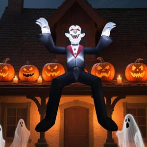 10ft Giant Sitting Vampire Halloween Inflatable with Built-in LED Lights - Outdoor Halloween Decoration for Yard, Eaves, Balcony & Tree Branch, Yard,Doorway,Halloween Party Prop