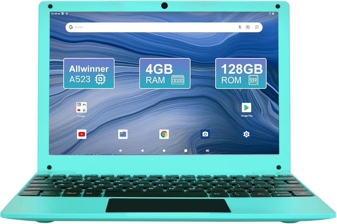 Mini Laptop Computer, 10.1 inch Android 13, 4GB RAM, 128GB Storage, HD IPS Display, 1280x800 Pixel, Portable Netbook with Allwinner A523 CPU Black (Blue)