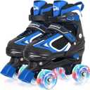 MammyGol Roller Skates for Boys Girls, Sizes Adjustable Quad Skates for Kids with All Light up Wheels, Full Protection for Toddler's Indoor and Outdoor Sports (Large - Youth (5-8US), Blue)