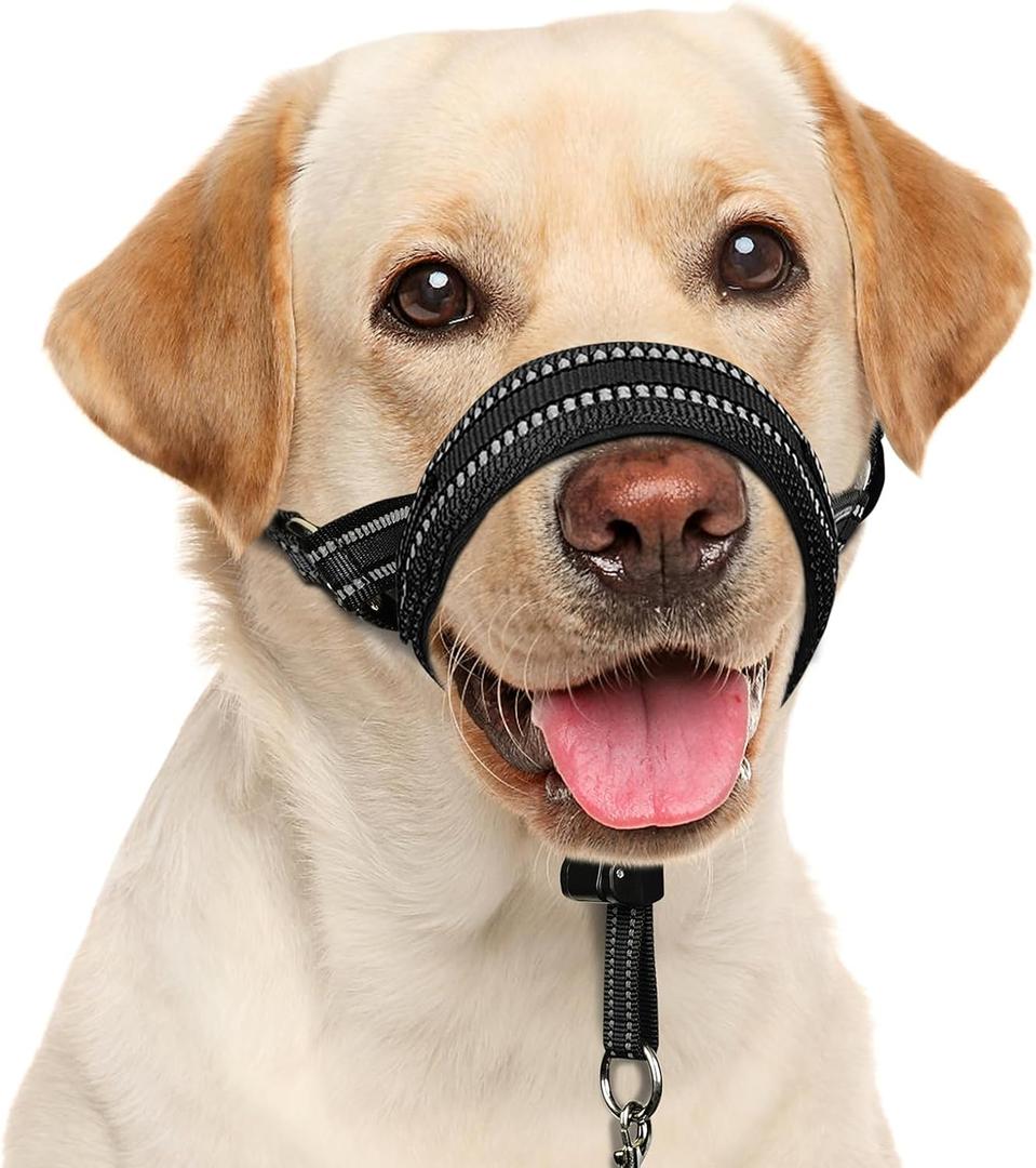 BARKLESS Soft Dog Head Collar, Patented Padded No Pull Head Halter, Training Nose Leash with Safety Link for Medium Large Dogs, Adjustable Muzzle Leash, Easy Control for Walking(Black, L) (L (Snout 9.5"-14"))