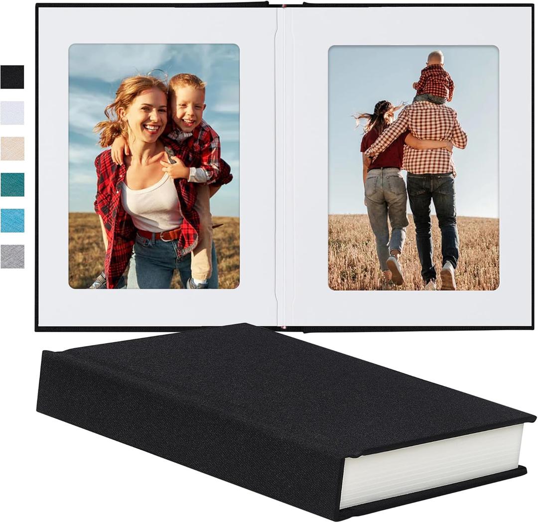 Pssoss Photo Album 5x7 with Writing Space Linen Cover 5x7 Photo Album Book Holds 20 Photos Ideal for Wedding Theme-Album and Baby Photo Albums (Black,20 Pockets)