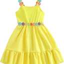 GORGLITTER Girl's Floral Mini Dresses Summer Beach Vacation Girl Birthday Ruffle Cute Sundress Cute Clothes Yellow, 7 Years