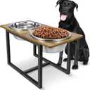 Elevated Dog Bowls for Large Dogs, Raised Dog Bowl Stand with Two X-Large Stainless Steel Bowls for Dogs, 3.5L Capacity, Rustic Brown