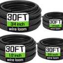 Wire Loom 1/4", 3/8", 1/2", 3/4 Inch x 30 FT, Split Wire Loom Tubing Wire Conduit, Cable Sleeves Bulk Flexible Electrical Conduit Protective kit, Black