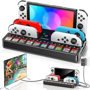 Switch Docking Station for TV with Controller Charger, Replacement for Switch TV Dock with HDMI Adapter, SW Base Station Portable Charging Dock with 10 Game Slots for Nintendo 3DS & 2DS NES Console