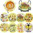 TDOOW Diamond Art Coasters Kits, 8 Pcs DIY Rabbit Diamond Painting Coasters with Holder, Non Slip Coaster, Diamond Art Kits for Adults Beginners Round 3.94 Inches Holiday Decor Gifts