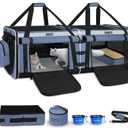 Petskd Double Extra Large Cat Carrier with Litter Box and Privacy Curtain, 48"x17"x17" Soft Cat Car Travel Carrier with Locking Zippers for Multiple Cats Long Distance Trip(Blue)