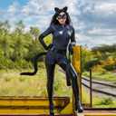 Redbaker 5 Pcs Halloween Black Cat Costume Includes Cat Ears Headband, Gloves, Black Tail, Leather Tassel Props, Face Jewel for Halloween Dressing up Party