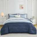 Drucon Comforter Set King Size 7 Piece Bed in a Bag Boho Blue Striped Bedding Set Soft Microfiber Comforter and Sheet Set for All Season (King, 104"x90")