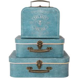 Dloulqz Paperboard Suitcases Set of 2 Decorative Storage Boxes With Lids, Display Box Gift Box, Vintage Suitcases Home Decoration (Blue)