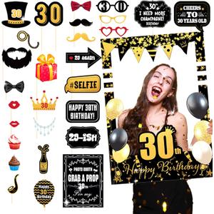 LaVenty Black Gold 30th Birthday Party Photo Booth Props 30th Birthday Photo Frame Dirty 30 Birthday Photo Frame