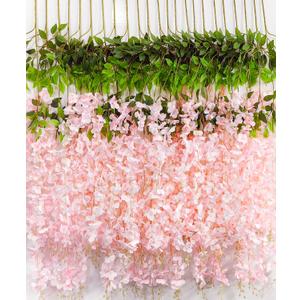 Wisteria Hanging Flowers 12 Pack Artificial Flowers Fake Wisteria Vine Rattan Hanging Garland Silk Flowers String for Party Home Wall Greenery Wedding Decor (Light Pink)