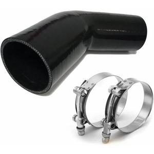 45 degree Silicone Reducer Elbow Coupler Hose 2 to 2.5 in/2 to 2-1/2 in ID-4 in Leg Length for Intake Turbo Intercooler Boot, 4-Ply Reinforced Black with 2-Pack T-Bolt Clamps