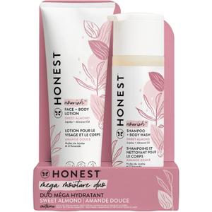 The Honest Company 2-in-1 Cleansing Shampoo and Body Wash Face Lotion Bundle Gentle for Baby Naturally Derived Sweet Almond Nourish 18.5 fl oz