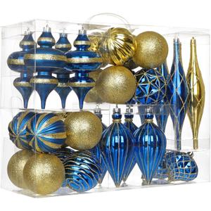 32PCS Christmas Ball Ornaments Set Large Shatterproof Plastic Decorative Baubles with Hand-Help Gift Boxes for Xmas Tree Wedding Party Holiday - Navy Blue, Gold