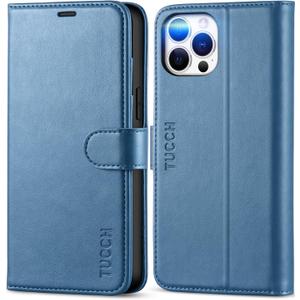 TUCCH Wallet Case for iPhone 12 Pro Max 5G, RFID Blocking Card Slot Stand [Shockproof TPU Interior Case], PU Leather Magnetic Protect Flip Cover Compatible with iPhone 12 Pro Max 6.7-inch, Lake Blue
