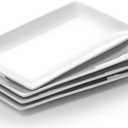 DOWAN 12" Rectangle Plates Set of 4 - White Serving Platters for Party, Wedding, and Entertaining - Rectangular Serving Trays Dishes for Steak, Taco, Sushi, Appetizer, Cake - Dishwasher & Oven Safe (12-Inches)