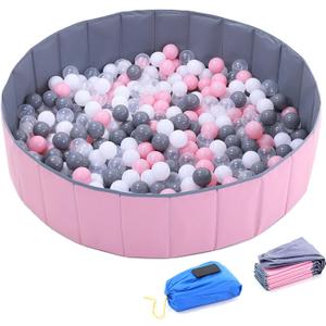4 Feet Ball Pit for Kids/Baby Play Yard/Playpen/Fence, Folding Portable, No Need to Inflate, More Than 12 Sq.ft Play Space, Two Colors (Pink)
