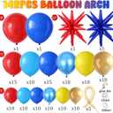 142 Pcs Cartoon Hedgehog Red Blue Yellow Balloon Arch Kit,Gold Circle Twisting Balloons with Exploding Star Foil Balloons for Video Game Theme Birthday Party Carnival Circus Baby Shower Decorations
