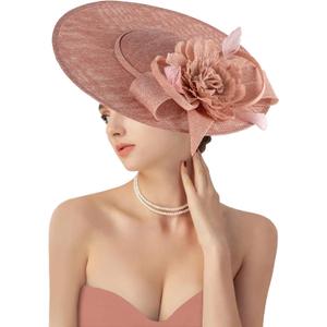 dressfan Church Fascinator Derby Hats for Women,20s 50s Linen Vintage Derby Hat for Church/Wedding/Cocktail/Tea Party