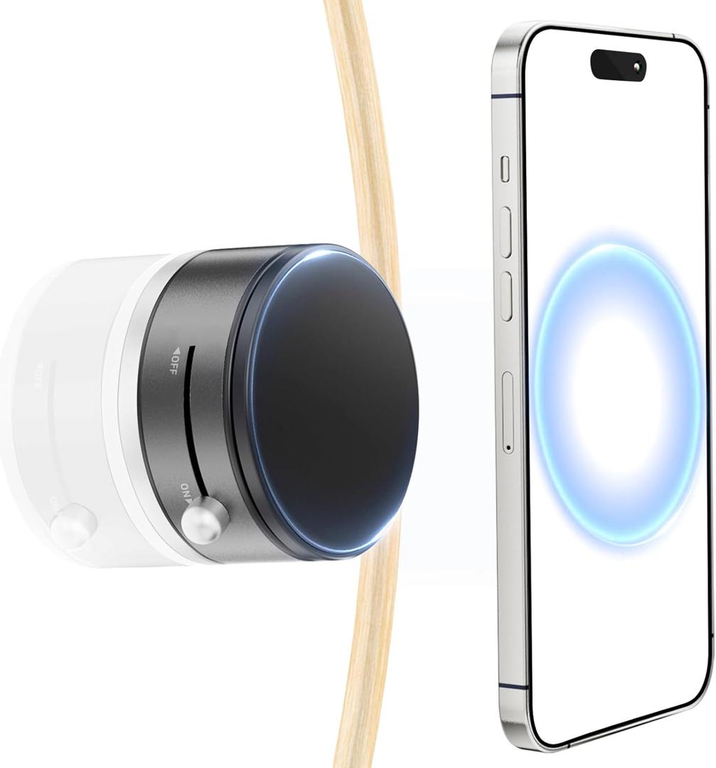 pop-tech Magnetic Vacuum Suction Mirror Phone Holder (Smooth Mirror Surface Only), Gym Bathroom Kitchen Shower Phone Mount for Magsafe iPhone Android Makeup, Selfies, Videos