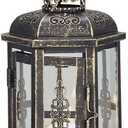 JHY DESIGN Decorative Lanterns-10inch High Vintage Style Hanging Lantern, Metal Candleholder for Indoor Outdoor, Events, Parities and Weddings(Black with Gold Brush)