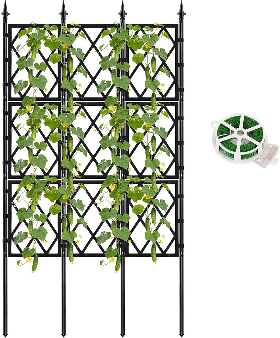 5.25FT Garden Trellis for Climbing Plants Outdoor, Black Iron Pipe Support Fence,Metal Wall Lattice Climbing Frame for Potted Plants Indoor for Ivy Vines Vegetable Flower, Patio, Lawn, Yard, Backyard