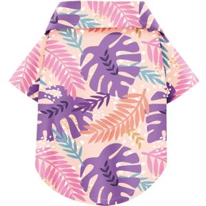 Hawaiian Dog Shirt – Lightweight and Breathable Summer T-Shirt with Tropical Prints, Fun Beach Outfit for Small, Medium, and Large Dogs, Perfect for Hot Days and Outdoor Vacation.Palm Leaves L