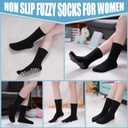 Yebing Non Slip Hospital Socks for Women with Grips Fuzzy Cozy Anti Skid Slipper Socks Winter Warm Soft Fluffy Sleep Socks (Black)
