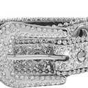 Women Men Rhinestone Belt Western Cowgirl Cowboy Bling Studded Leather Belt for Jeans Pants (suit for waist 27-39") (All-silver)