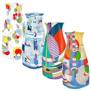 MODGY Expandable Flower Vase Set, Plastic Decorative Modern Foldable Printed Vases for Centerpieces for Wedding, Dining Table, Home Decor, Living Room, Bathroom, Office, Frank Lloyd Wright, 4 Pack
