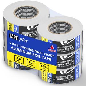 6 Pack Professional Grade Aluminum Foil Tape - 2 Inch by 210 Feet (70 Yards) - HVAC Tape for Insulation, Sealing & Patching Hot & Cold Air Ducts, Metal Repair, and Much More