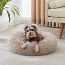 Calming Dog Bed & Cat Bed, Anti-Anxiety Donut Cuddler Warming Cozy Soft Round Bed, Fluffy Faux Fur Plush Cushion Bed for Small Medium Dogs and Cats, Beige 24.0"L x 24.0"W x 7.0"Th
