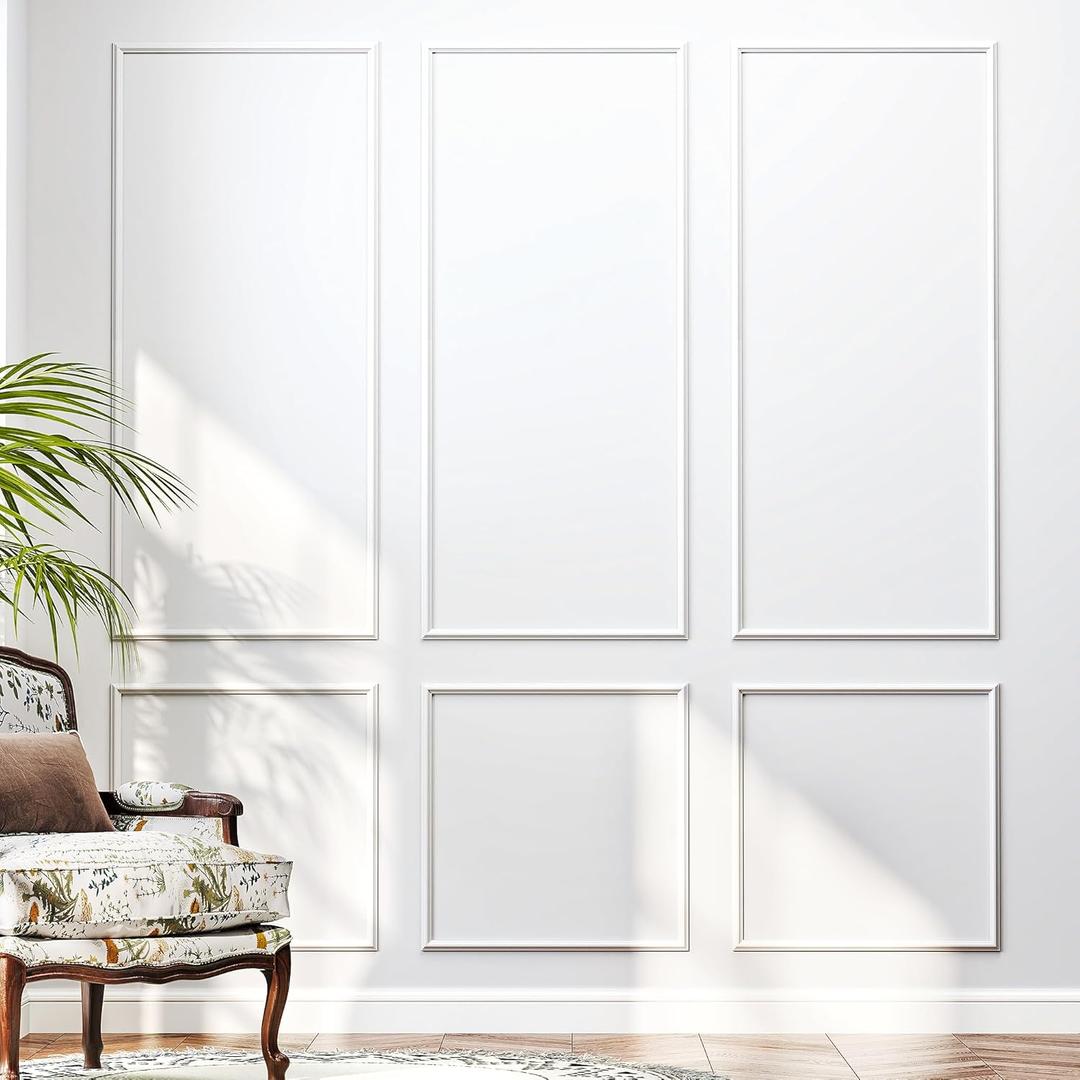 3 Sets Peel and Stick Molding Trim for Walls, Pre-Cut Wainscoting Panels 54x24 Inch Peel and Stick Wall Molding Kit, Self Adhesive Molding Trim for Walls,White Wall Moulding Trim Kit