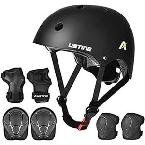 USTINE Kids Bike Helmet Set, Skateboard Helmet, Adjustable Sports Helmet, Protective Gear Set Knee Elbow Wrist Pads for Kids Youth Multi-Sports Scooter Roller Skate Cycling Rollerblading