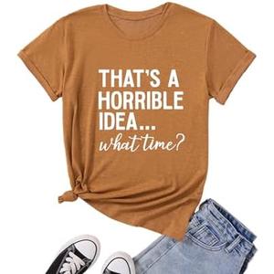 Fafaget Women's Funny Letter Print T-Shirt Graphic Tee for Casual Daily Wear Khaki Size M