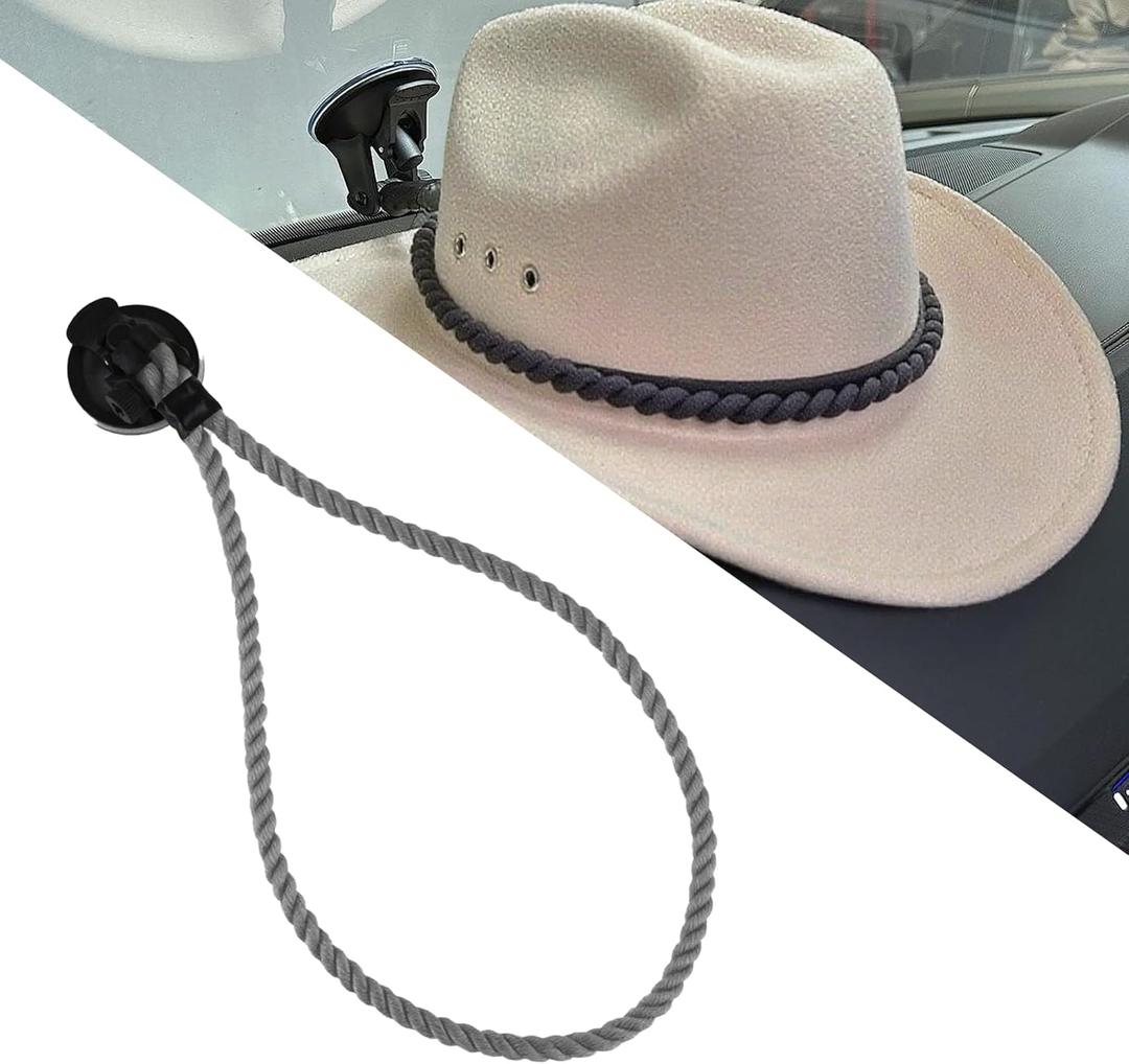 Cowboy Hat Holder Rack, Universal Car Hat Hanger with Suction Cup and Handmade Rope, Keeps Hat Organized on Dashboard, Universal Interior Accessories for Trucks, SUVs, CarsDark Gray