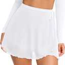 LASLULU Womens Flowy Tennis Skirt Mesh Workout Athletic Skirts with Pockets Shorts High Waisted Golf Skort Ballet Pickleball (White, L)