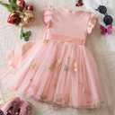 Toddler Girl Summer Dress Tulle Ruffle Sleeveless Baby Girl Fashion Casual Spring Dresses 1-5Y (Pink)