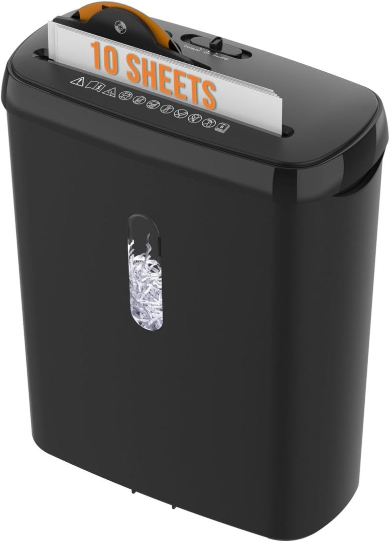 10-Sheet Strip Cut Paper Shredder, P-2 Security Level with 3.17 Gallon Basket, CD & Credit Card Shredder,Durable & Fast-Jam Proof System,ETL Certified Home Office Shredders