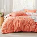 Bedsure King Comforter Set - Coral Orange Bed Set, 3 Pieces Cute Floral Bedding, 1 Soft Reversible Botanical Flowers Comforter and 2 Pillow Shams