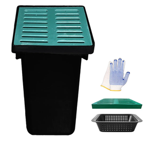 Large Drainage Catch Basin with Fiber Glass Grate and Debris Basket, French Drain Catch Basin with No Pre-Drilled Holes for Patios, Downspouts, Lawns, Municipal Plumbing (18x18x24 in)