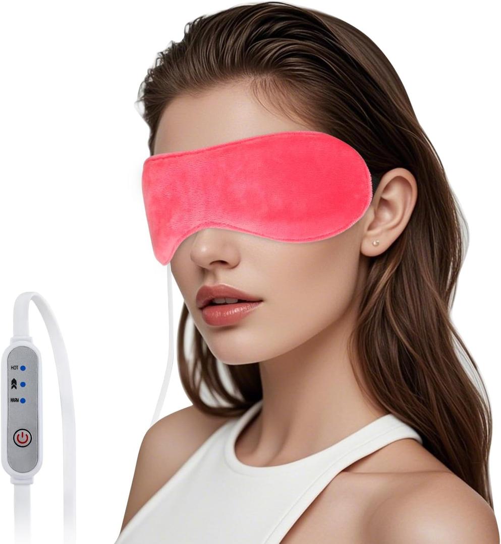Heated Eye Mask, Graphene USB Warm Compress for Dry Eyes, Blepharitis, Stye and MGD Relief, 3 Temperature Levels with Washable Cover, Adjustable Strap (Pink)