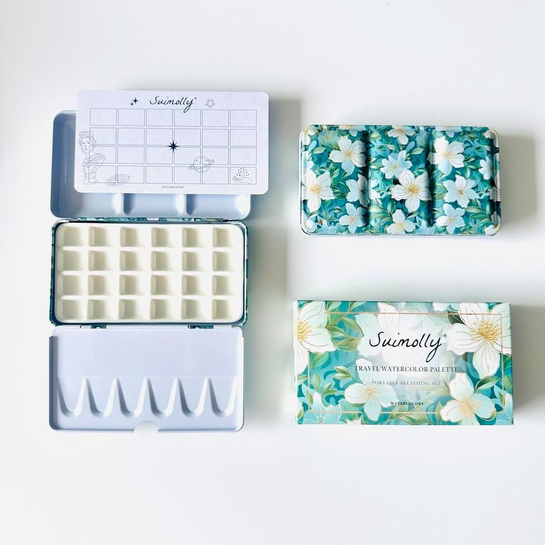 Watercolor Palette,Ceramic Palette,Portable Travel Metal Paint Boxwith Porcelain Palette,for Artists Illustrations, Drawin (24Well)