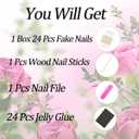 French Tip Press on Nails Long Fake Nails White Tips False Nails Full Cover Gradient Wearable Nails Reusable Glue on Nails Ballet Nails for Women and Girls Daily Wear Nails Decoration 24Pcs