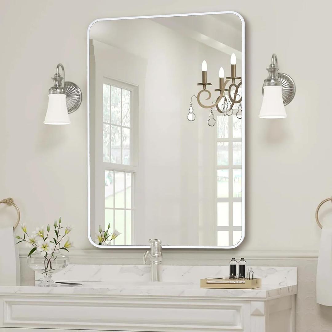 Tanmicoshomy White Bathroom Wall Mirror, Rectangular Vanity Mirror 24 x 36 Inches for Bedroom, Living Room or Entryway(24x36 inch, White)