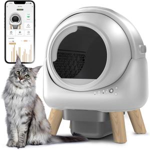 Self-Cleaning Cat Litter Box, Automatic for Multiple Cats with Smart APP Control, Dual Safety Protection, Odor-Free Waste Disposal, Includes Trash Bags, White