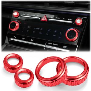 for 20242026 Hyundai Santa Fe, 2025-2026 Santa Cruz & Tucson Accessories (Excludes SE Trim) 4PCS Aluminum Knob Cover Trim Set (Red) for AC & Volume, Interior Upgrade, Knob Protection